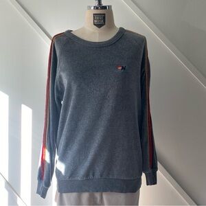 Aviator Nation Velour Crewneck Sweatshirt Gray Retro Stripe Logo -  Small